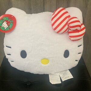 New Hello Kitty In Red & White Striped Bow Plush Ultra Soft Pillow By Sanrio